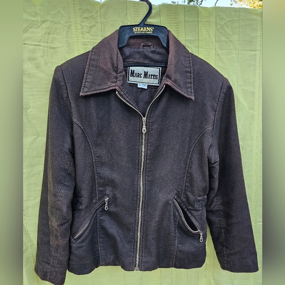 Vintage 90's Distressed Brown Faux Leather Jacket - Picture 11 of 13